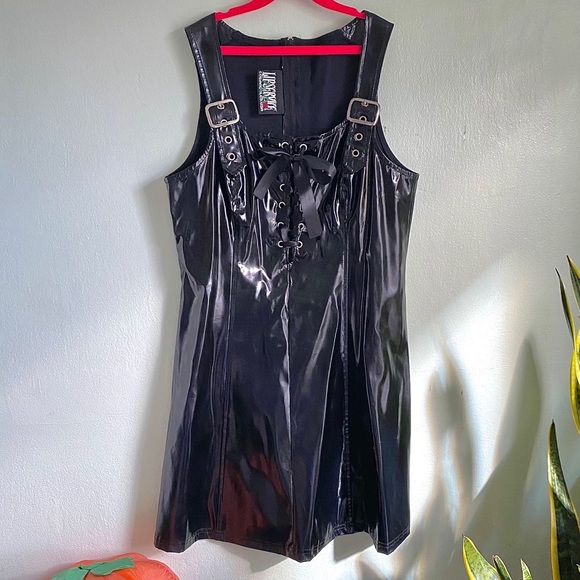Vintage 90's Lip Service Vinyl Pinafore Dress - Picture 4 of 8